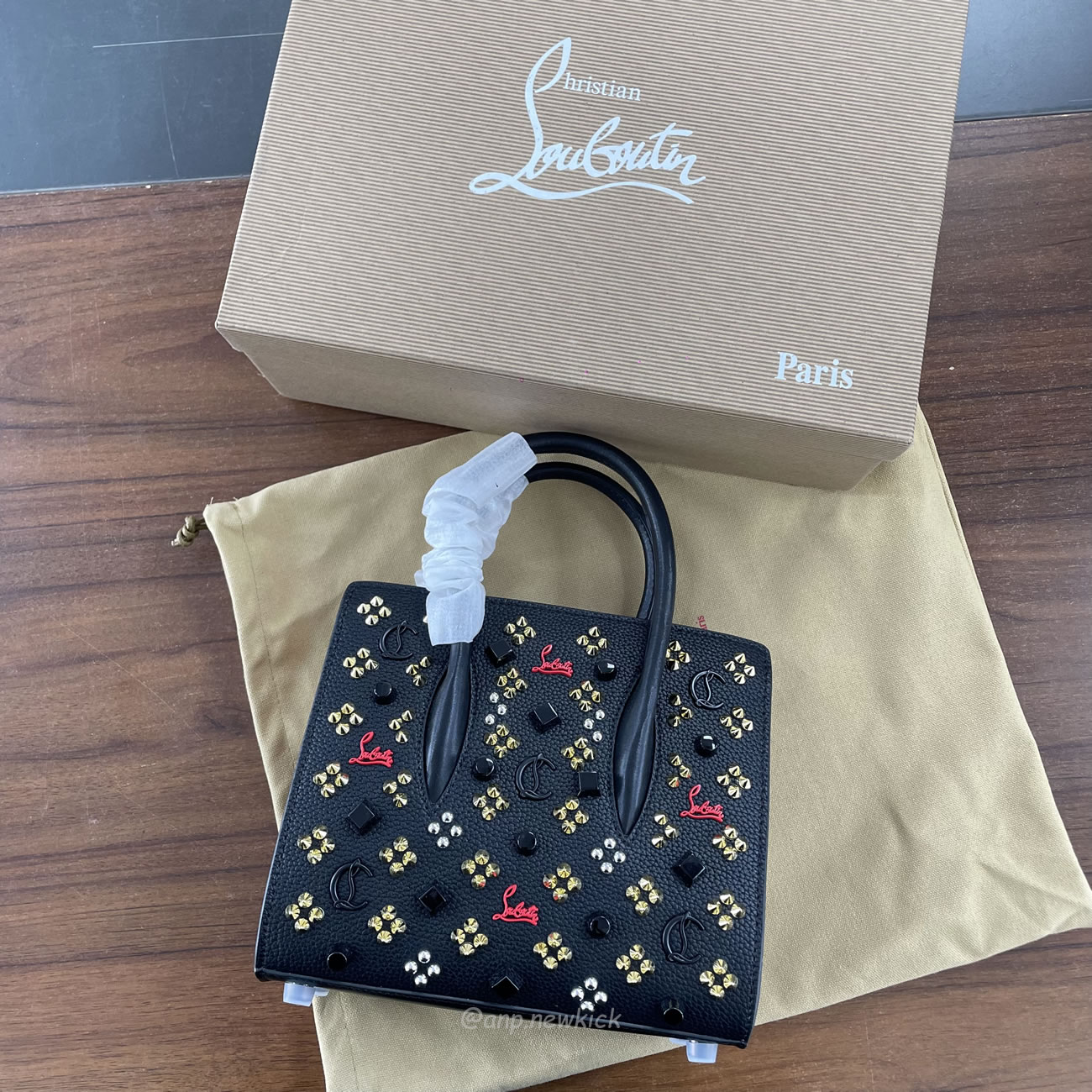 Christian Louboutin Black Red Leather Mini Studded Paloma Tote (2) - www.newkick.vip